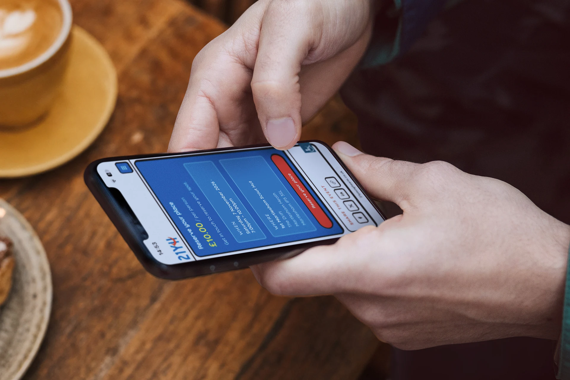 a hand uses a mobile phone to navigate and purchase form 21 Young hearts